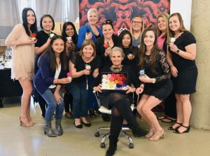 Shelley Rosen (seated in center) with DePaul students celebrating their completion of the Women Entrepreneurs special topics course.