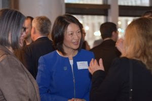 Incoming Driehaus College of Business Dean Sulin Ba was introduced to the Chicago alumni community at a spring business alumni reception that attracted nearly 300 attendees. (Photo By Kathy Hillegonds)