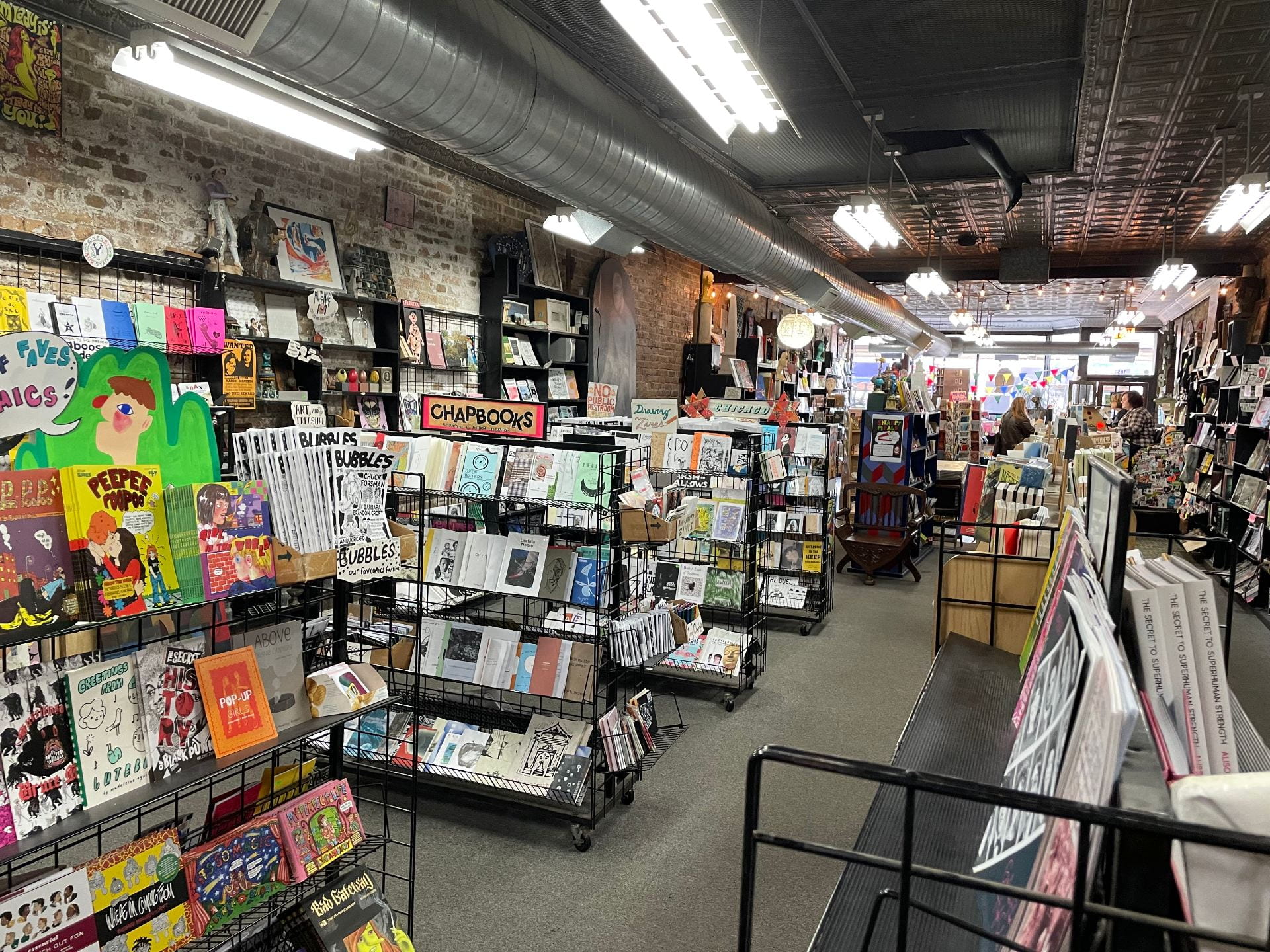 A photo of the inside of Quimby’s Bookstore in Wicker Park, Chicago.