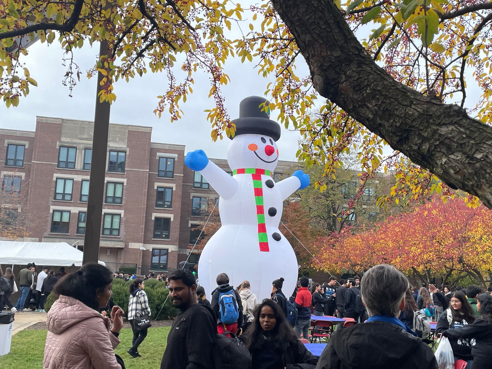  A picture of a large inflatable snowman at the DePaul University Ugly Sweater Party.<br />
