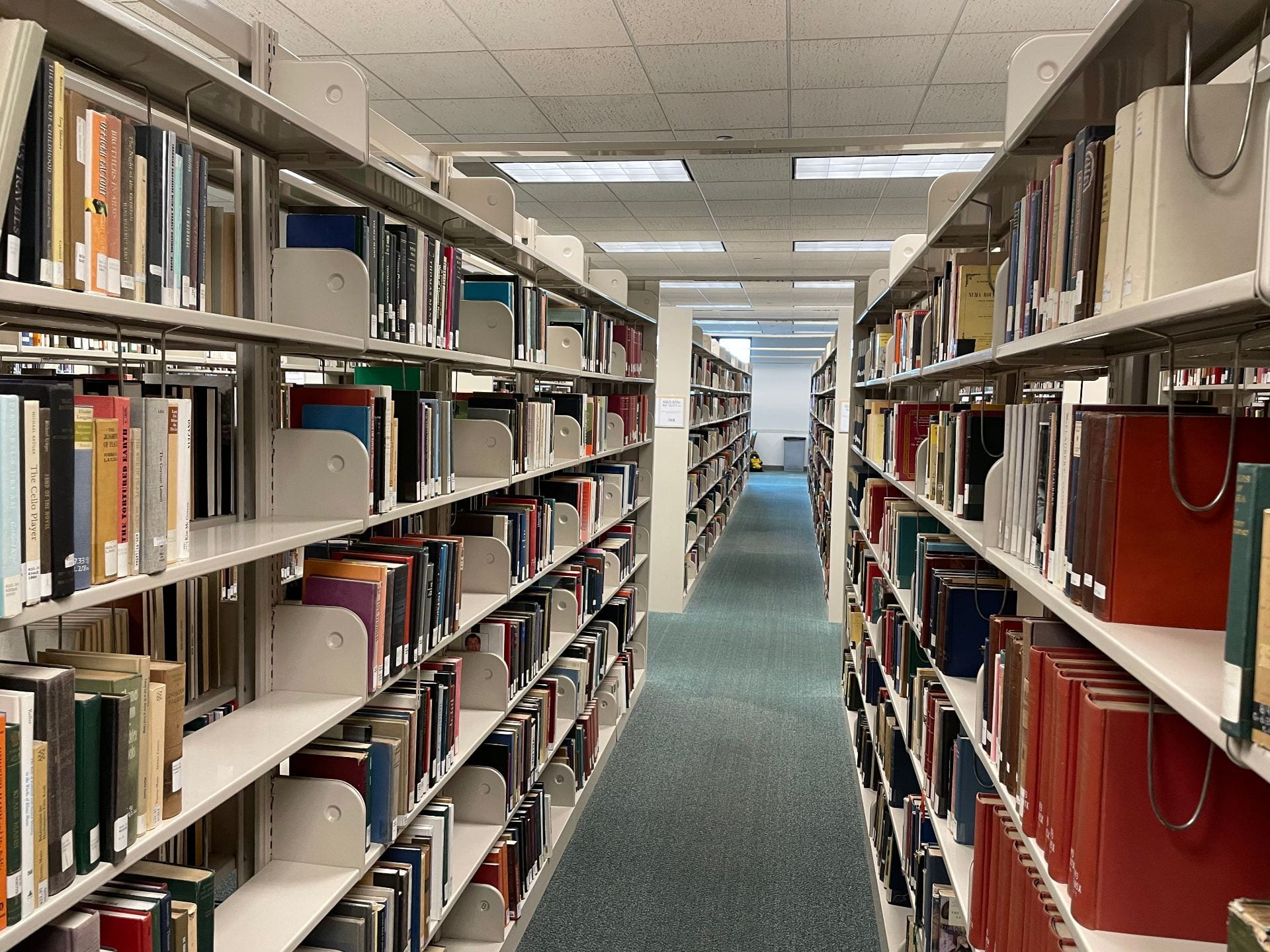 A photo of one of the vast bookshelves within the DePaul University John T. Richardson Library.