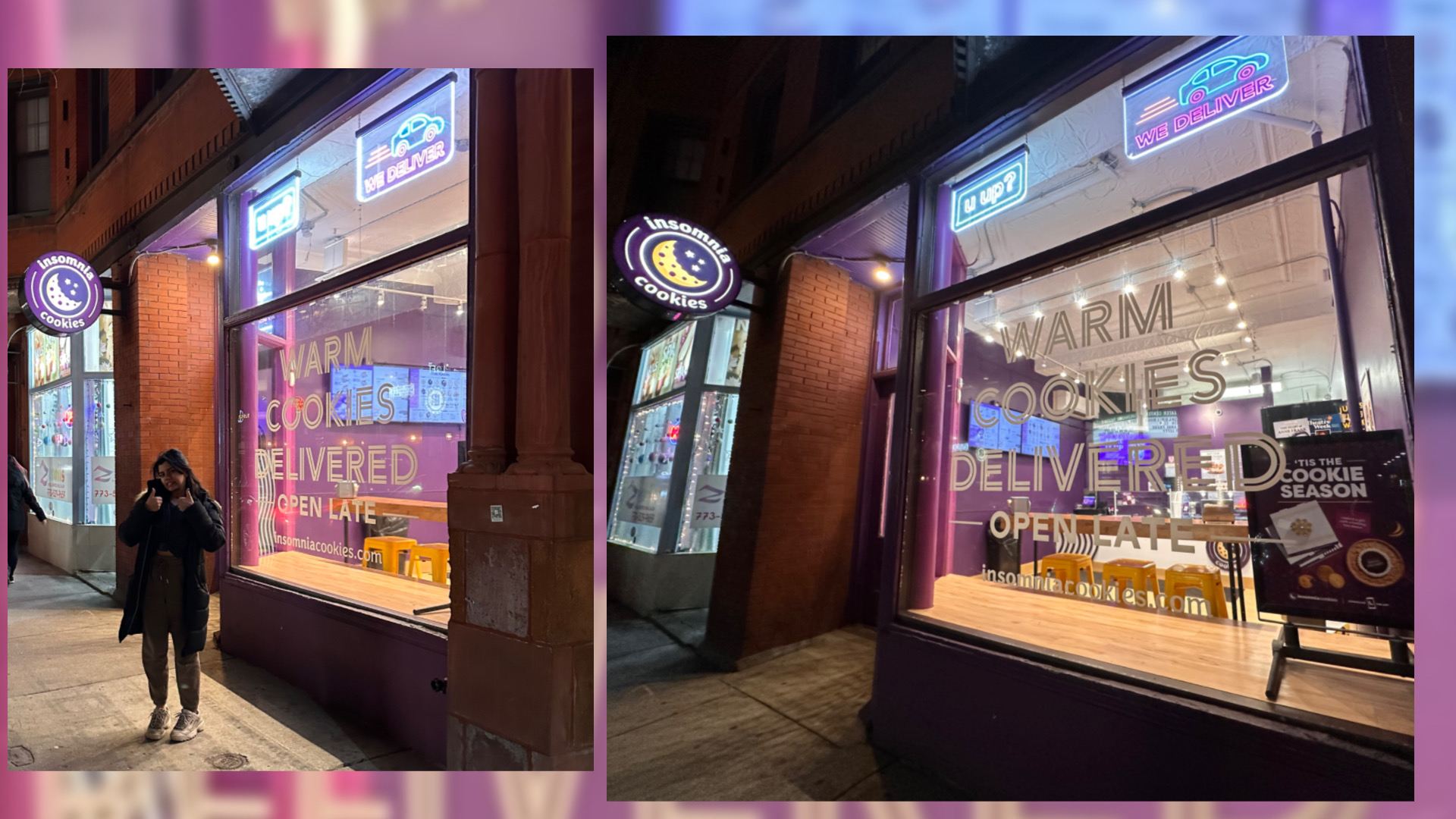 Two images of a cookie store.