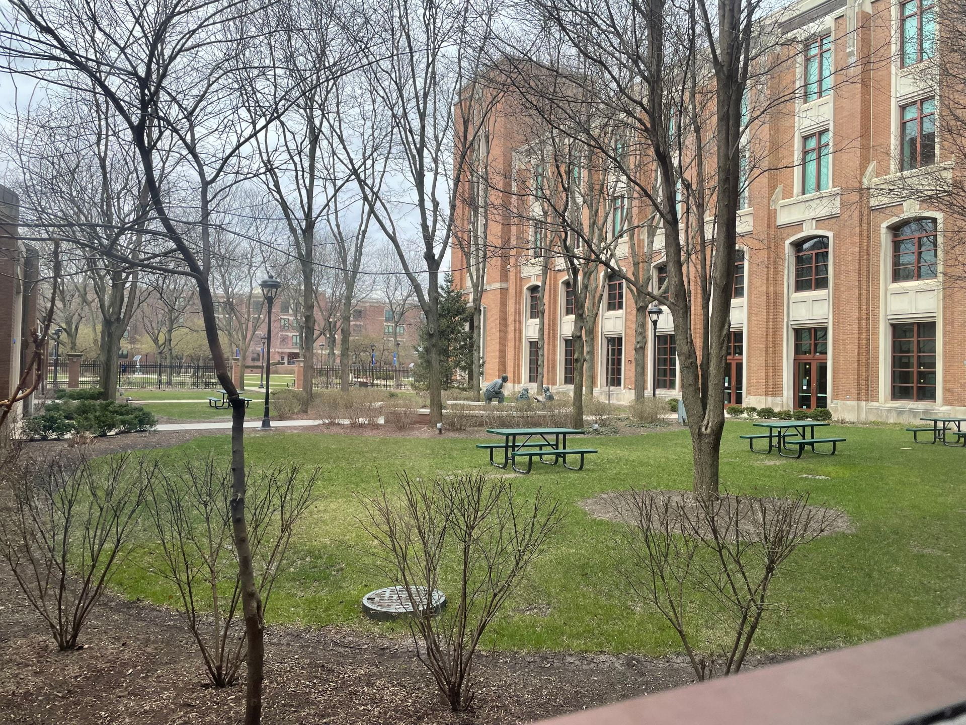 A photo of the St. Vincent DePaul circle on DePaul University’s Lincoln Park campus.