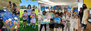A collage of images from the Give Kids Art nonprofit, which provides art programming and art kits to underserved children. 