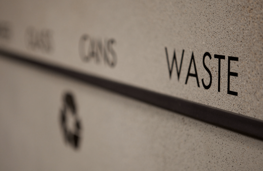 Close-up of a recycling bin on DePaul's campus.